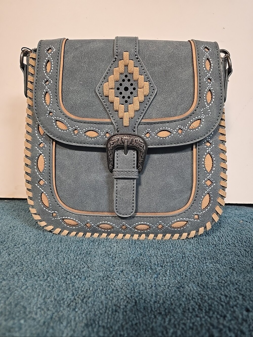 Montana West Cross Body Bag Purse Western Buckle Handbag New Blue Jean